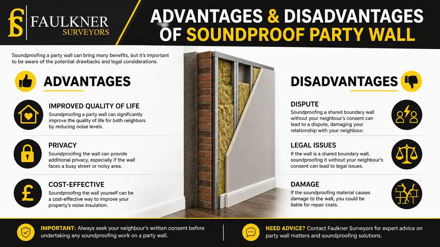 Can you soundproof a Party wall? 2 Advantages and Disadvantages of Soundproof Party Wall Walton-on-Thames