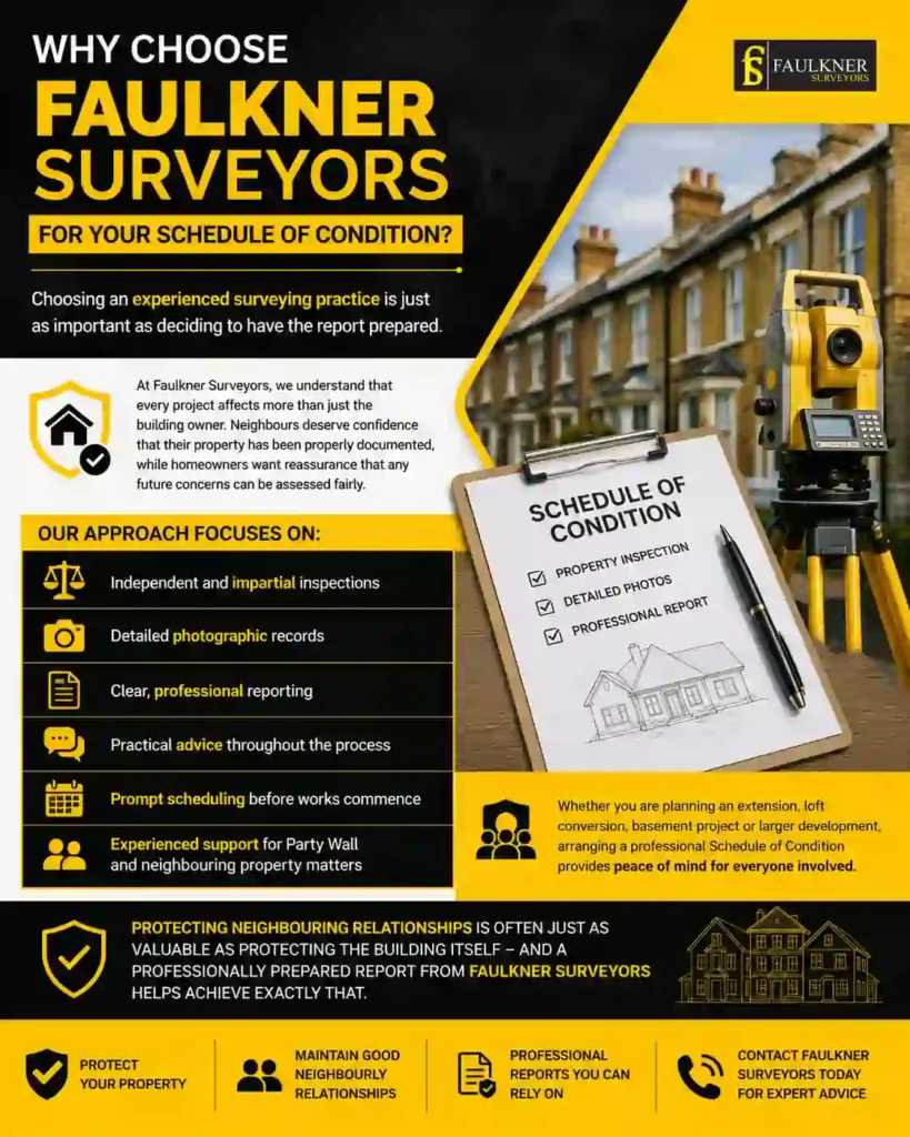 Schedule of Condition: What It Is and Why It Protects Both Neighbours 3 Why Choose Faulkner Surveyors for Your Schedule of Condition Walton-on-Thames?